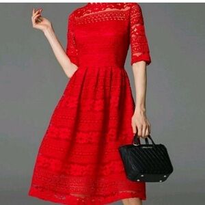 Oserjep Red Lace Midi Dress size L